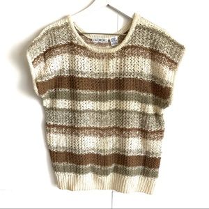 L.O.H Cream and Brown Striped Knit Sleeveless Sweater